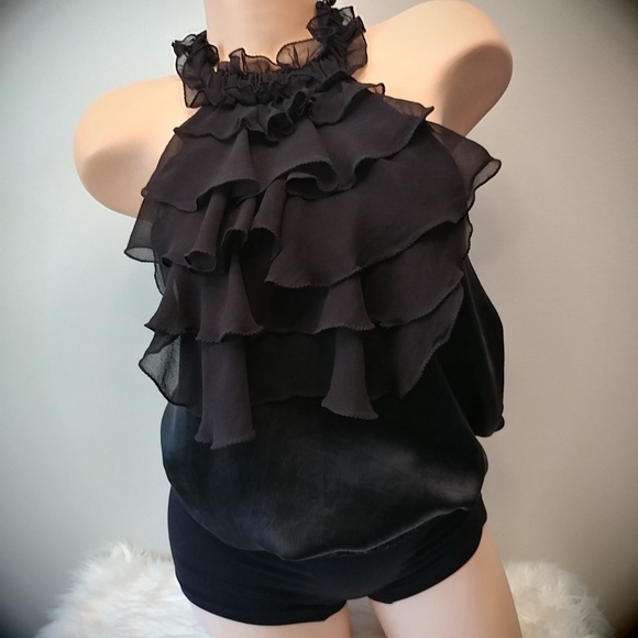 bebe Tops - Bebe Silk Cascading Ruffles High Neck Halter Top S